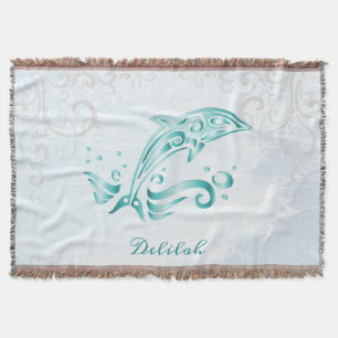 Teal Dolphin Personalized Throw Blanket
