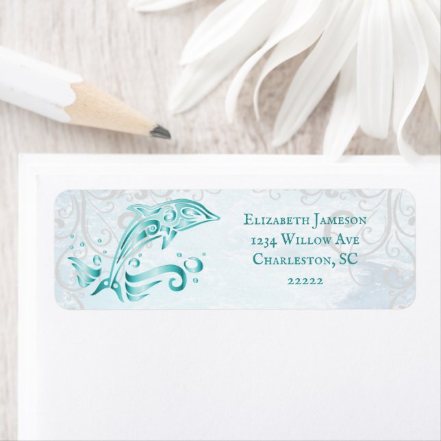 Teal Dolphin Return Address Label (Insitu)