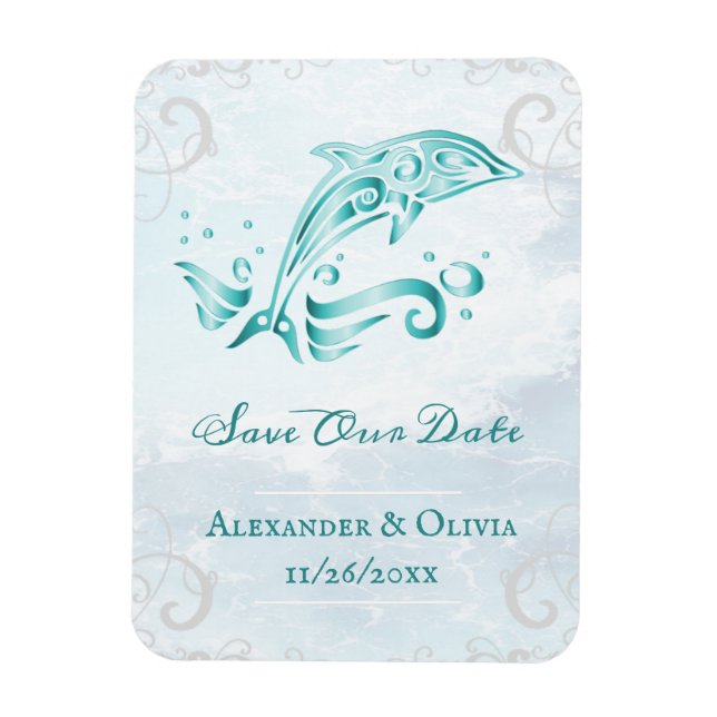 Teal Dolphin Save The Date Magnet (Vertical)