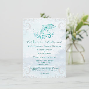 Teal Dolphin Wedding Rehearsal Dinner Invitation