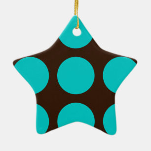 Teal Dots on Chocolate Brown Ceramic Ornament