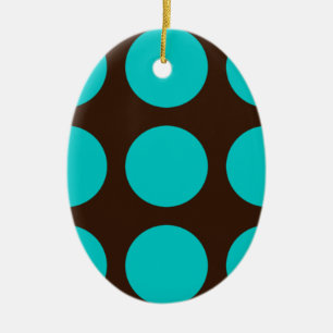 Teal Dots on Chocolate Brown Ceramic Ornament