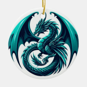 Teal Dragon Ceramic Ornament