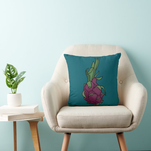 Teal Dragon Fruit Throw Pillow (Chair)