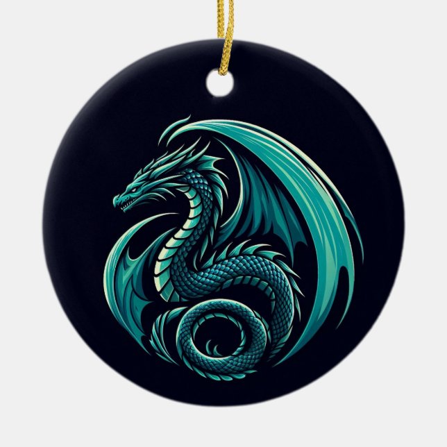 Teal Dragon Too Ceramic Ornament (Front)