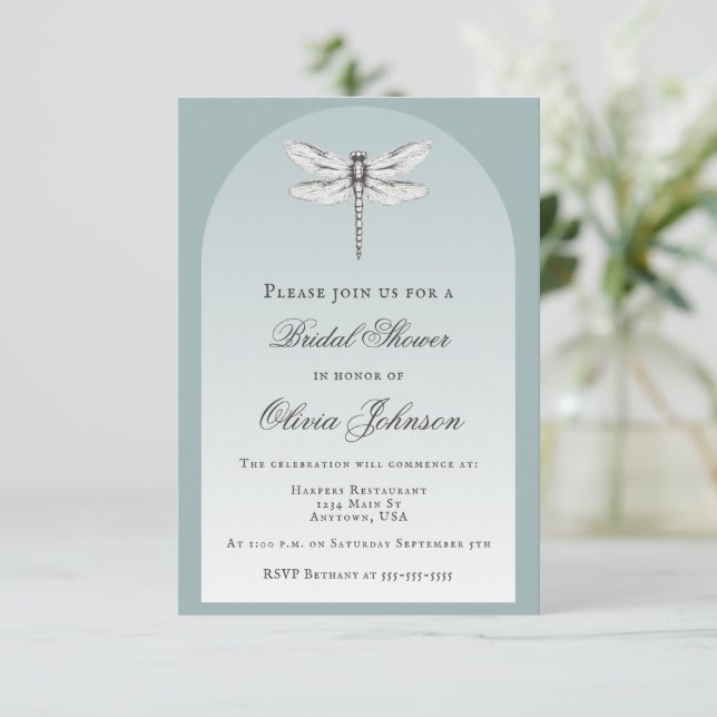 Teal Dragonfly Bridal Shower Invitation (Standing Front)