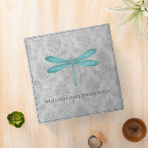 Teal Dragonfly Damask Family Photo Album Binder