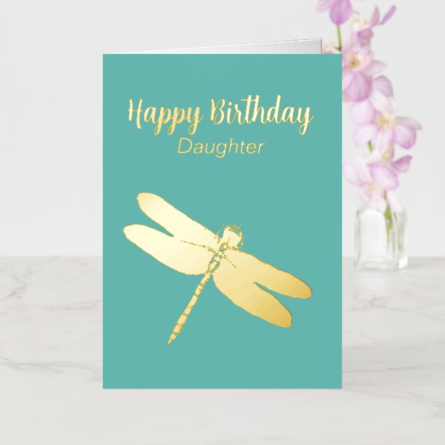 Teal Dragonfly Folded Foil Birthday Card (Orchid)