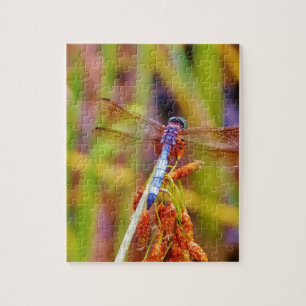Teal Dragonfly on sedge Jigsaw Puzzle