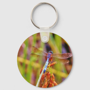 Teal Dragonfly on sedge Keychain