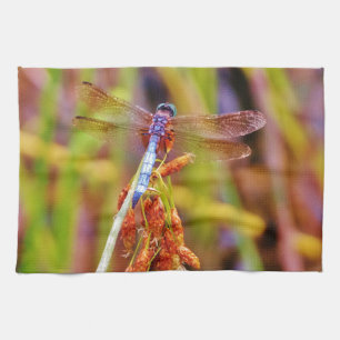 Teal Dragonfly on sedge Kitchen Towel