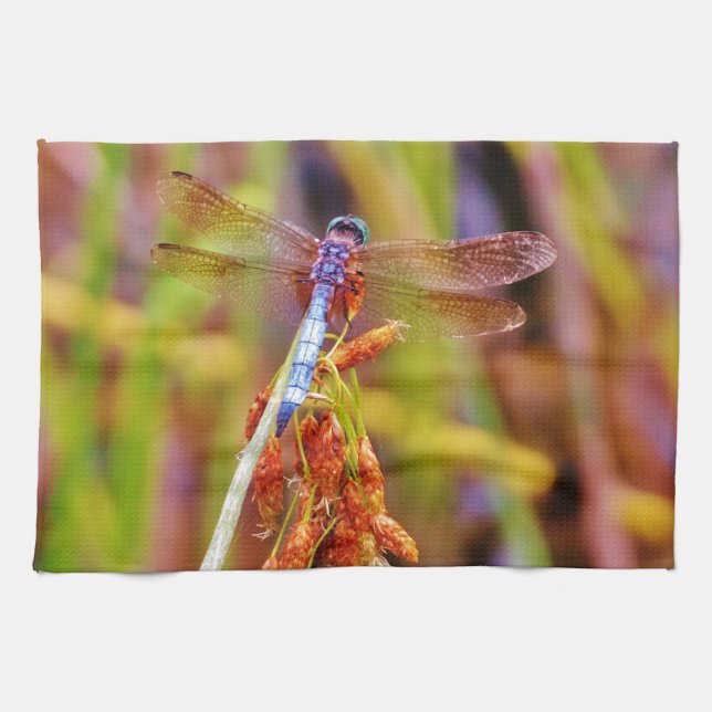 Teal Dragonfly on sedge Kitchen Towel (Horizontal)