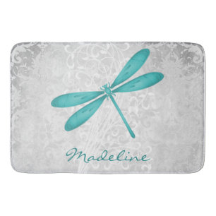 Teal Dragonfly Personalized Bath Mat