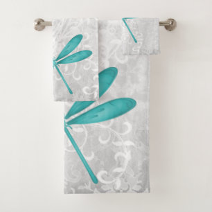 Teal Dragonfly Personalized Bath Towels