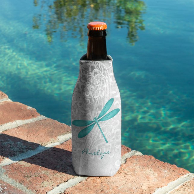 Teal Dragonfly Personalized Bottle Cooler (In Situ Pool)