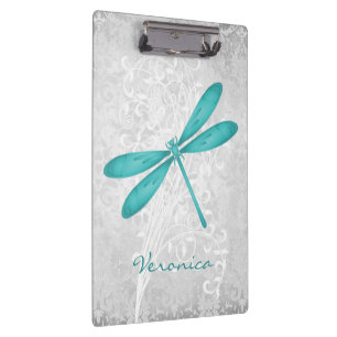 Teal Dragonfly Personalized Clipboard