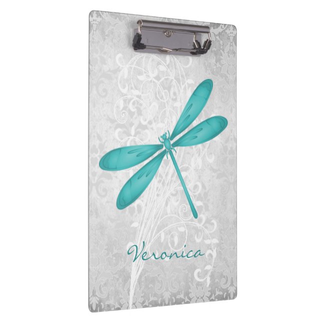 Teal Dragonfly Personalized Clipboard (Right)