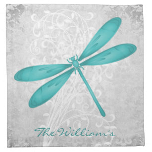 Teal Dragonfly Personalized Cloth Napkin