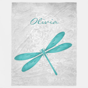 Teal Dragonfly Personalized Fleece Blanket