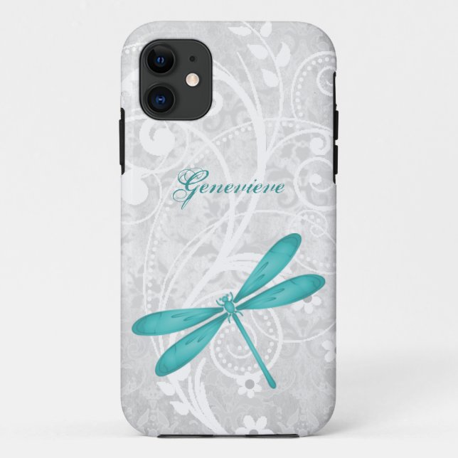 Teal Dragonfly Personalized iPhone 11 Case (Back)