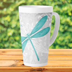 Teal Dragonfly Personalized Latte Mug