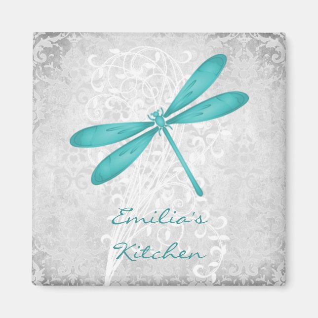 Teal Dragonfly Personalized Magnet (Front)