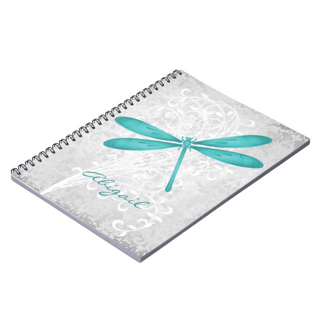 Teal Dragonfly Personalized Spiral Photo Notebook (Left Side)