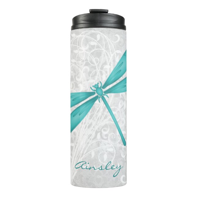 Teal Dragonfly Personalized Thermal Tumbler (Front)