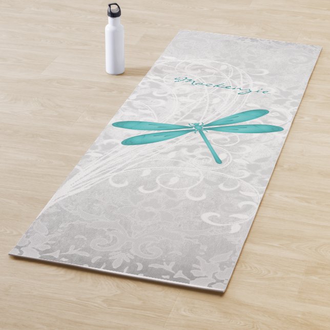 Teal Dragonfly Personalized Yoga Mat (In Situ)