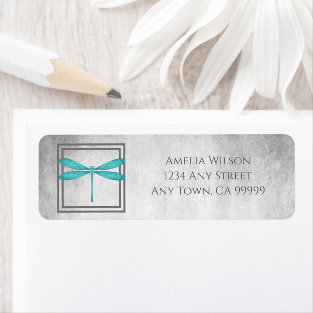 Teal Dragonfly Return Address Label (Insitu)