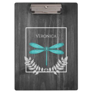 Teal Dragonfly Rustic Clipboard