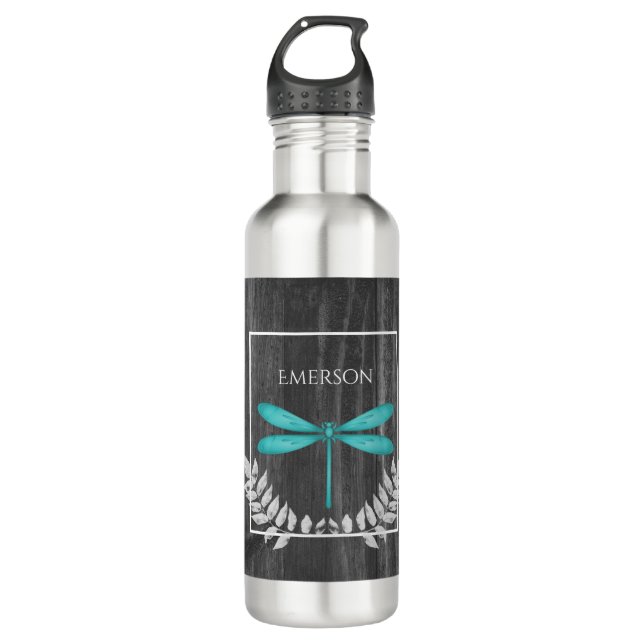 Teal Dragonfly Rustic Personalized 710 Ml Water Bottle (Front)