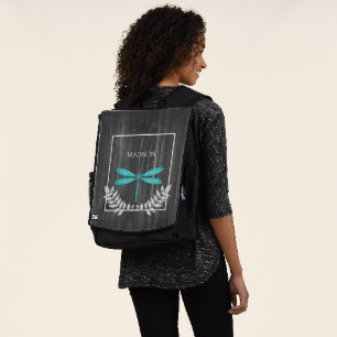 Teal Dragonfly Rustic Personalized Backpack
