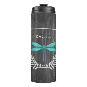 Teal Dragonfly Rustic Personalized Thermal Tumbler