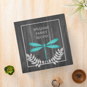 Teal Dragonfly Rustic Recipe Binder