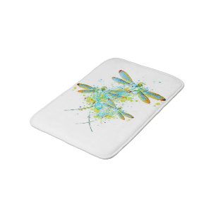 Teal Dragonfly splatter  Bath Mat