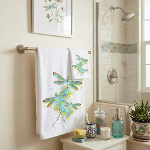 Teal Dragonfly splatter Bath Towel Set