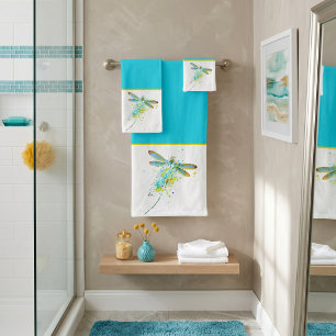 Teal Dragonfly splatter  Bath Towel Set
