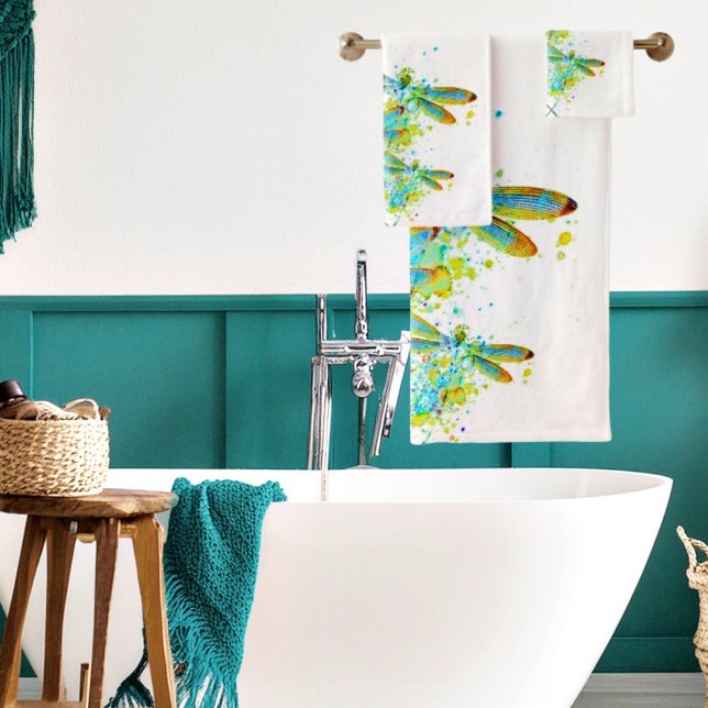 Teal Dragonfly splatter  Bath Towel Set (Creator Uploaded)