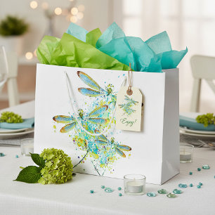 Teal Dragonfly splatter  Large Gift Bag