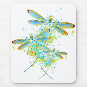 Teal Dragonfly splatter  Mouse Pad