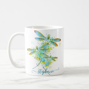 Teal Dragonfly splatter personalized  Coffee Mug