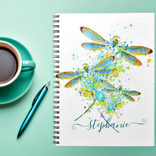Teal Dragonfly splatter personalized  Notebook