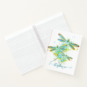 Teal Dragonfly splatter personalized Notebook
