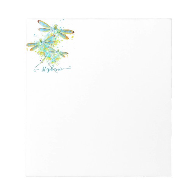 Teal Dragonfly splatter personalized  Notepad (Front)