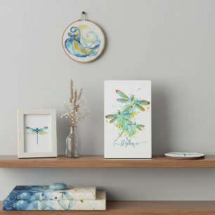Teal Dragonfly splatter personalized  Plaque