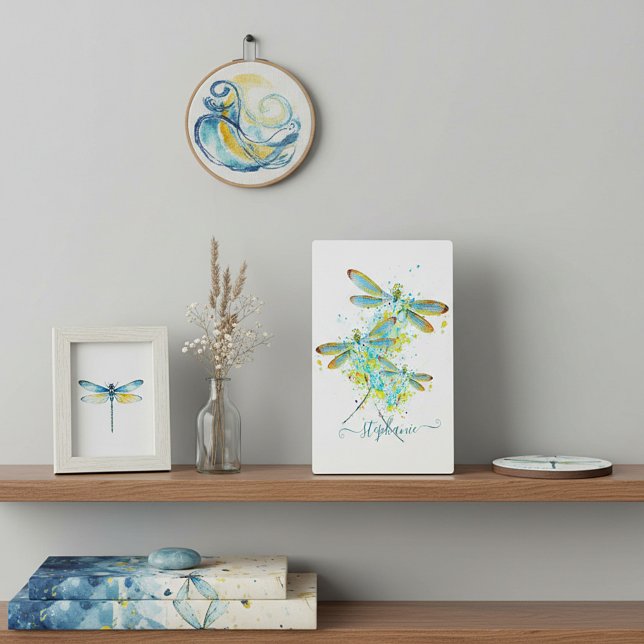 Teal Dragonfly splatter personalized  Plaque (Creator Uploaded)