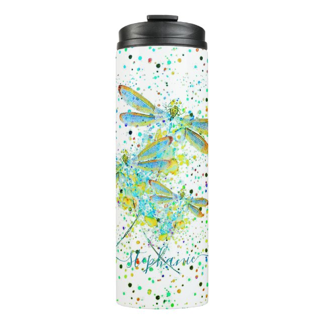 Teal Dragonfly splatter personalized  Thermal Tumb Tumbler (Front)