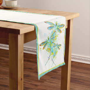 Teal Dragonfly splatter Short Table Runner