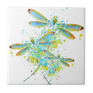 Teal Dragonfly splatter  Tile